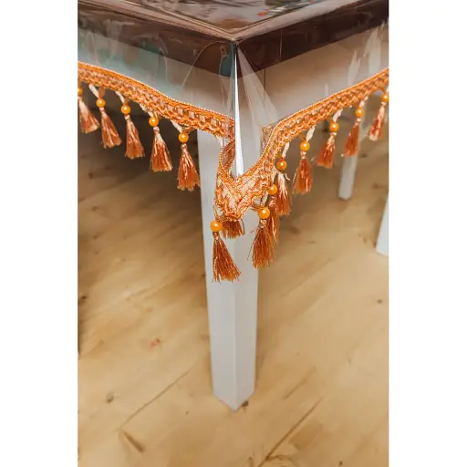 Скатертина силіконова з персиковою бахромою 370х160 см - фото 1