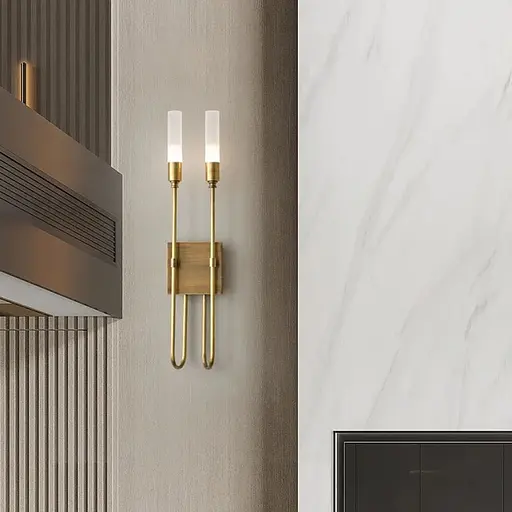 Подвійне бра в корпусі латунь з видовженими плафонами 68х18 см Line F Арт. W1824/2 AB - фото 1