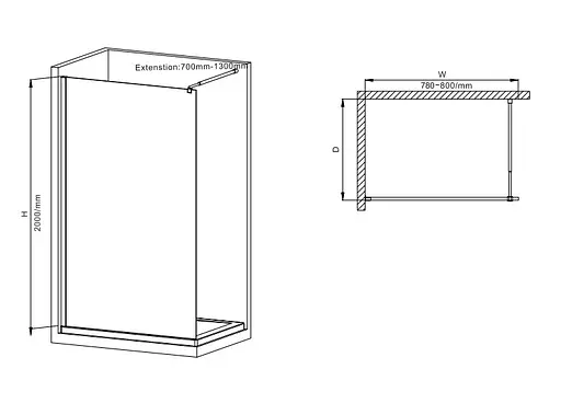 Душова перегородка Mixxus Premium Flat SP02-80x200-TR Black Walk-In прозоре скло 8 мм MI6854, прозоре, чорний матовий - фото 2