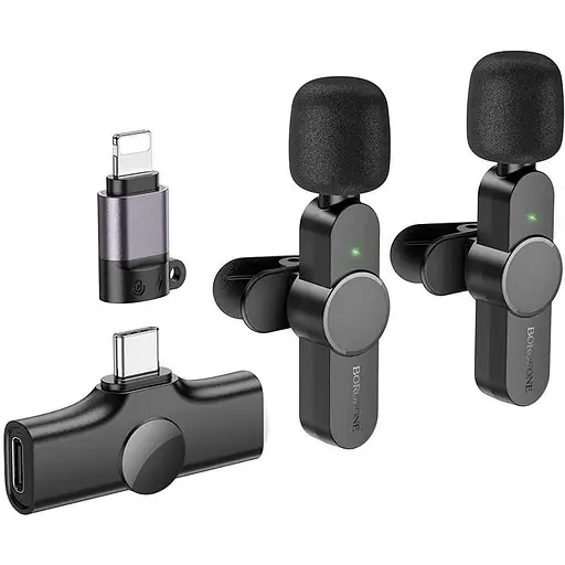 Мікрофонна система бездротова Borofone BFK12 Trophy lavalier wireless digital microphone(iP/Type-C) чорний - фото 1