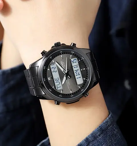 Часы мужские наручные Skmei 2049 на стальном браслете (Черные с белым табло) - фото 6