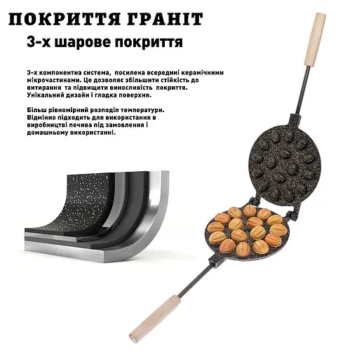 Форма для выпечки орешков орешница с антипригарным гранитным покрытием на 16 орехов, ХЕАЗ Черный 86245 - фото 2