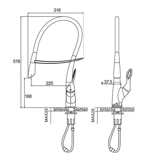 Смеситель для кухни с гибким изливом черный Nett SWB-52 Черный - фото 6