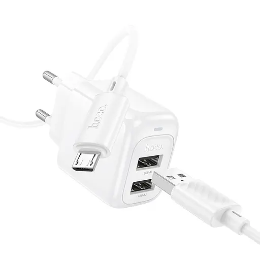 МЗП Hoco CS51A Surplus (2USB-A) + кабель USB to MicroUSB White - фото 4