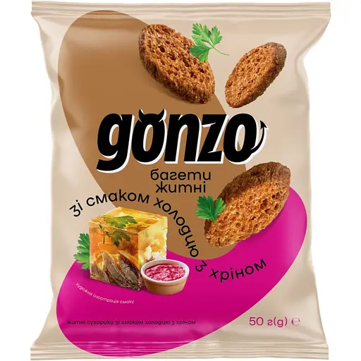 Житні сухарики Gonzo зі смаком холодцю з хріном 50 г (903649)