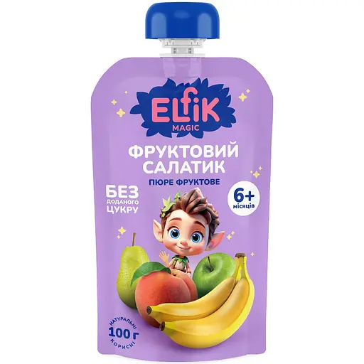 Уцінка. Набір пюре фруктове Elfik Magic Фруктовий салатик 1800 г (18 шт. х 100 г) - фото 2