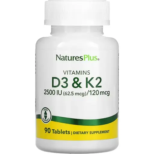Вітаміни Natures Plus Vit D3 K2 2500 IU/120 mcg 90 tabs Nature's Plus (1086-2023-10-2366)