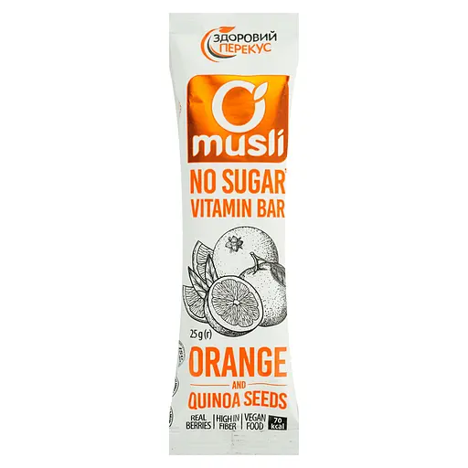Батончик-мюслі Здоровий перекус Апельсин-кіноа 25 г