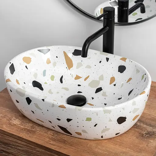 Умивальник Rea Amelia terazzo накладний REA-U6593, Цветной - фото 4