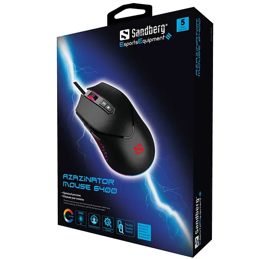 Мишка Sandberg Azazinator Mouse 6400 RGB, ігрова, 6400dpi., 7кн.Huano чорна - фото 3