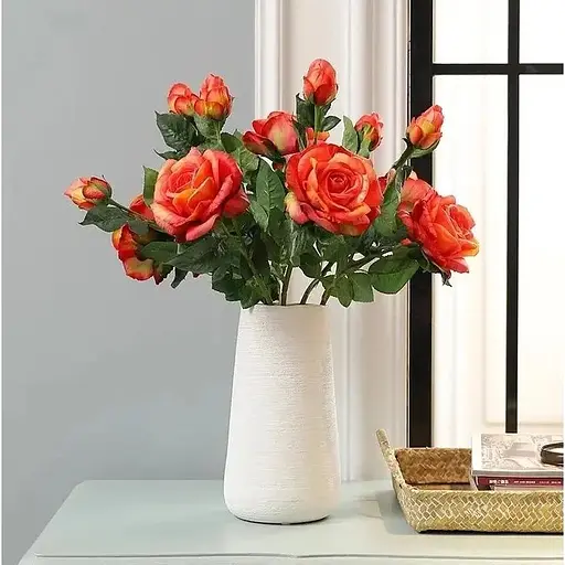 Троянда штучна Real Touch латексна квітка з бутоном 65 см сицилійський апельсин рожево-персикова - фото 8