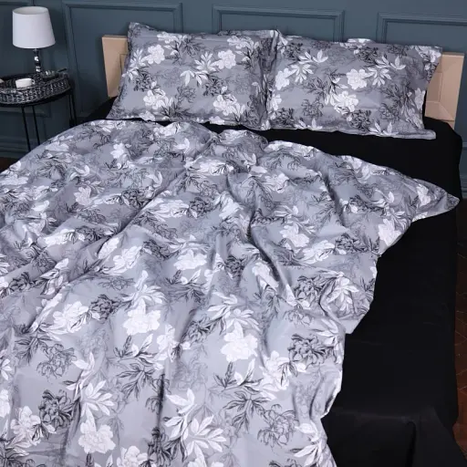 Комплект постільної білизни MirSon Поплін 00-8 Black Flowers 160х220 см (2200009707841) - фото 1