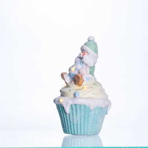 Новорічна декоративна фігурка з підсвічуванням Санта-Клаус на кексі Yiwu CR-6-7 з порцеляни 10 × 10 × 17.5 см  - фото 3