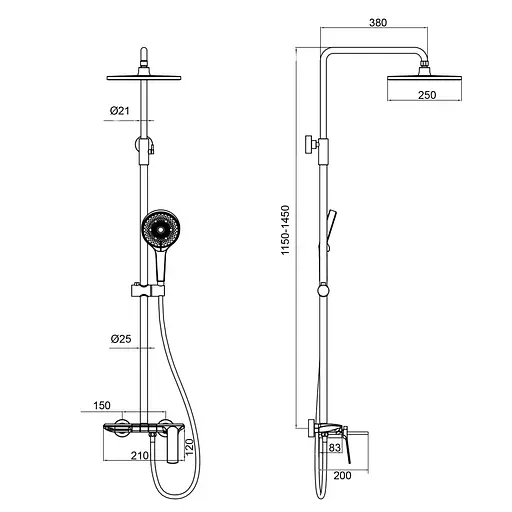 Душова система Globus Lux PIANO GLPN-0099 з верхньою та ручною лійкою для ванної кімнати стильний комплект для душу - фото 3