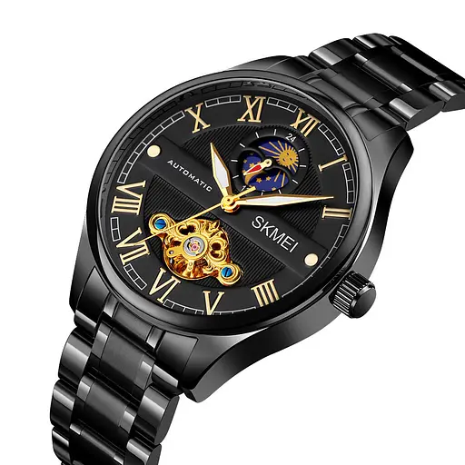 Мужские часы скелетон Skmei M024 механические (Черные) - фото 3
