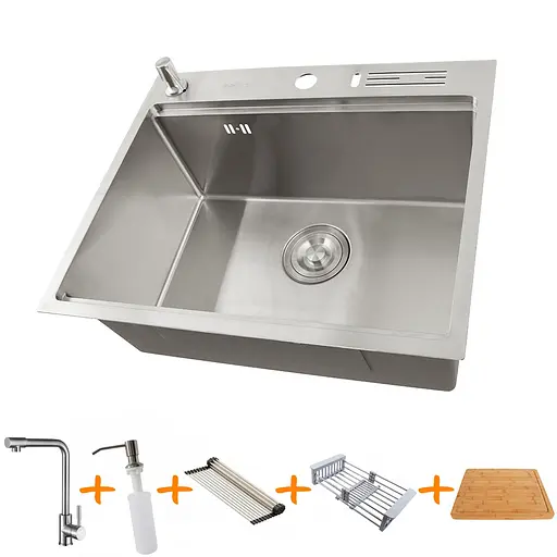 Комплект кухоннї мийки та змішувача з нержавіючої сталі NS-5747, Нержавіюча сталь - фото 1