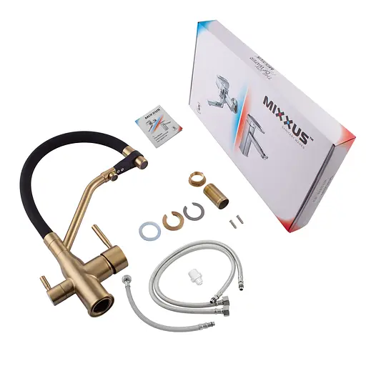 Змішувач для кухні Mixxus Premium Gravity 021 із гнучким виливом Brushed Gold MI6981 Золотий - фото 4