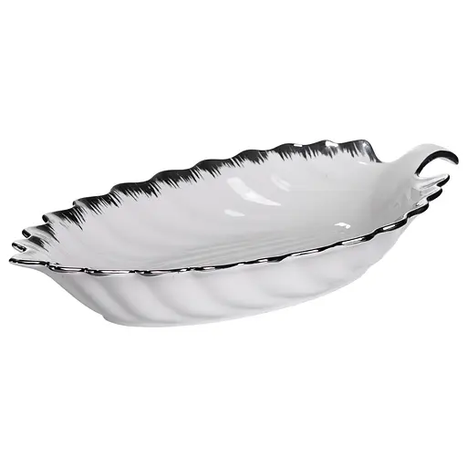 Порцелянове блюдо для сервірування стола у формі листя 41×20×6.5 (см) блюдо для подавання закусок Білий зі сріблом Yiwu 2551-1S - фото 2