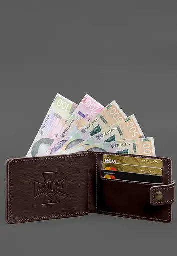 Кожаная обложка-портмоне на удостоверение ГСЧС бордовая - фото 5