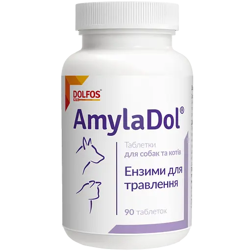 Вітамінно-мінеральна добавка Dolfos AmylaDol для травлення для собак та котів 90 таблеток