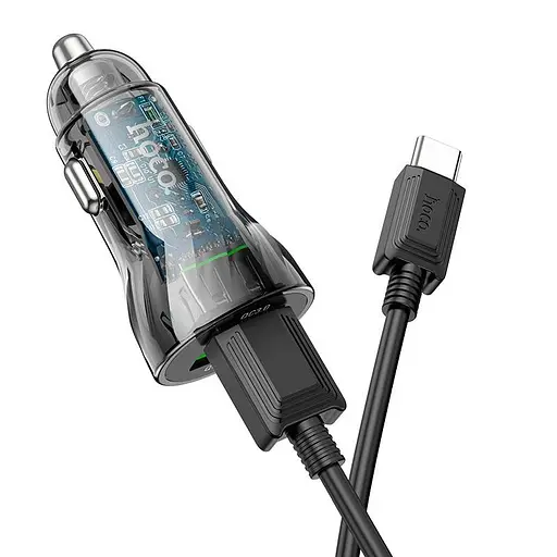 Авто зу с кабелем HOCO Type-C Transparent Discovery Edition dual port Z47 черные - фото 1