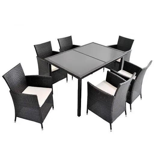 Комплект меблів з ротанга GardenLine SAD1692 (стіл + 6 крісел з бежевими подушками), темно-коричневий - фото 3