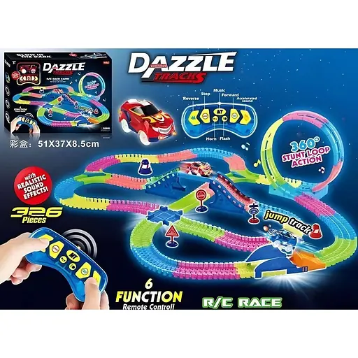 Автотрек 134 на радиоуправлении длина трассы 655 см 326 элементов со светом и звуком 12/2 канала в коробке - фото 2