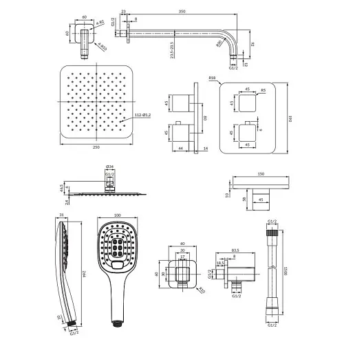 Душова система прихованого монтажу з термостатом Omnires Parma chrome SYSPM11CR, Хром - фото 2