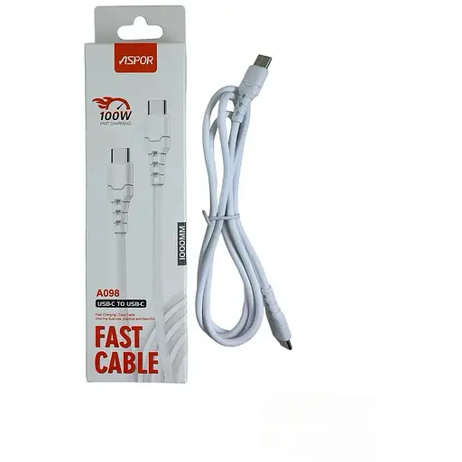 Кабель PD быстрой зарядки Aspor A098 Type-C to Type-C (100W 1м) белый