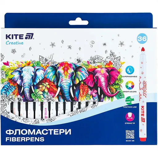 Фломастери Kite Creative Superwashable 36 кольорів (K-1154)