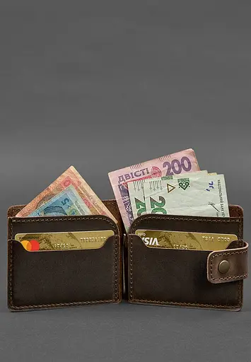 Кожаное портмоне 13.1 зажим с хлястиком темно-коричневое Crazy Horse - фото 3