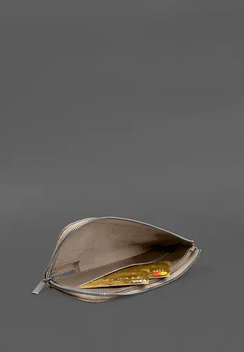 Кожаный портмоне-купюрник на молнии 14.1 светло-бежевый - фото 7