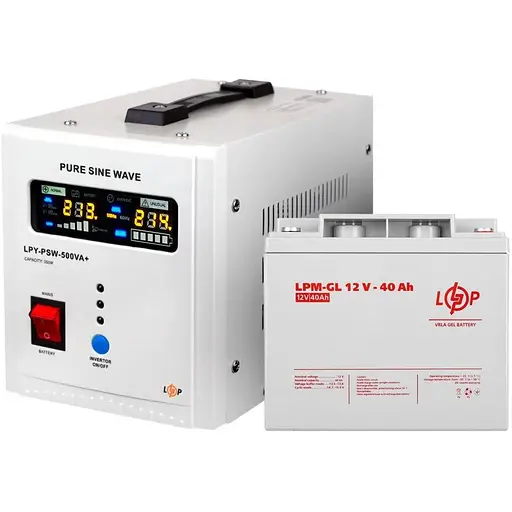 Комплект резервного живлення для котла LogicPower ДБЖ + гелева батарея UPS 500 + АКБ LPM GL 40 Ah 520W - фото 1