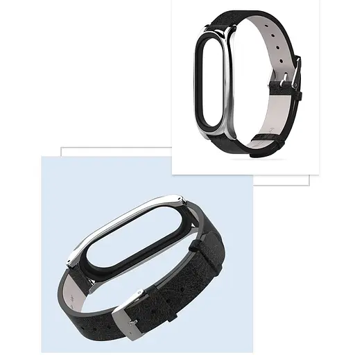 Шкіряний ремінець MiJobs для фітнес-браслета Xiaomi Mi Band 7 Type C чорний, тримач - сріблястий - фото 4