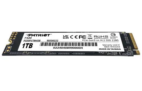 Твердотельный SSD-накопитель 1 ТБ, Patriot P320, PCI-E 3.0x4, M.2 2280, 3D TLC, 3000/2200 МБ/с (P320P1TBM28) - фото 2
