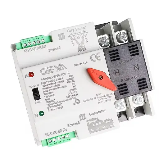 Автомат введення резерву з автоматичним та ручним перемиканням Geya W2R-2P-63, 2 полюси, 63 Ампера, DIN (101063) - фото 2