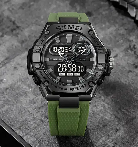 Годинник чоловічий наручний спортивний Skmei 2221 з подвійним дисплеєм і підсвічуванням (Зелений) - фото 6
