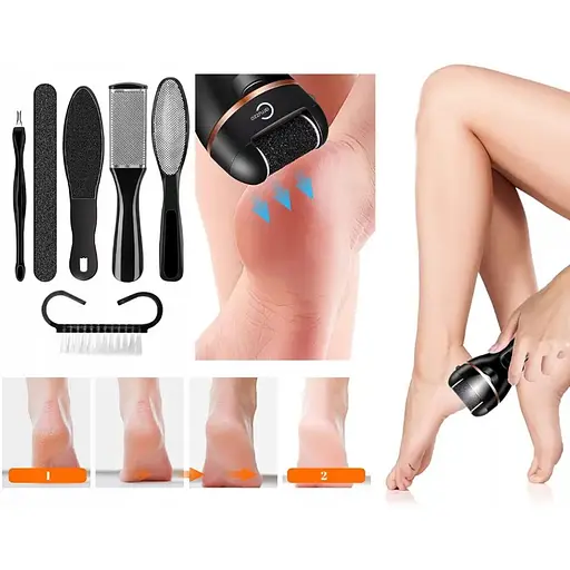 Електрична пемза для ніг LC 13 в 1 роликова пилка V-601+ роликовый масажер для обличчя и комплект пилочок у подарунок - фото 6