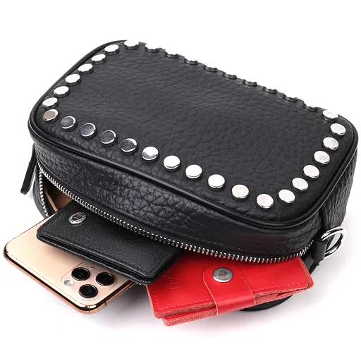 Сумка Vintage декорированная металлическими кнопками из натуральной кожи 20х14х6.5 см sum0029055 - фото 8