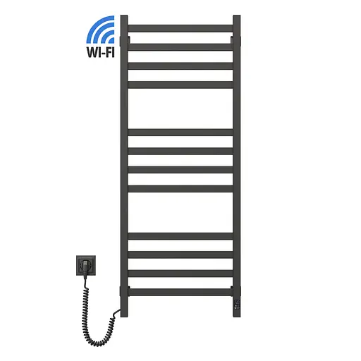 Електрична рушникосушка Navin Авангард 480x1200 Sensor з Wi-Fi, лівобічна з таймером, чорний муар 12-112033-4880, Чорний матовий, Ліве, Електронний - фото 1