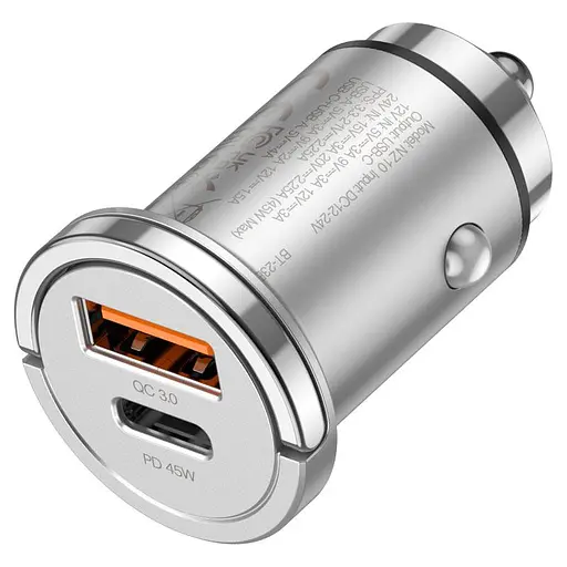 Автомобильный комплект – адаптер и кабель HOCO NZ10 45 W usb-c – lightning серебристый - фото 7
