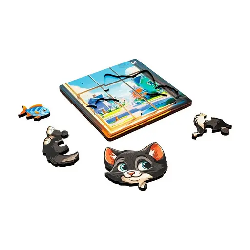 Дерев'яний пазл-вкладиш "Допитливий котик" PuzzleOK Puz-88751 А6, 4 елементи - фото 2