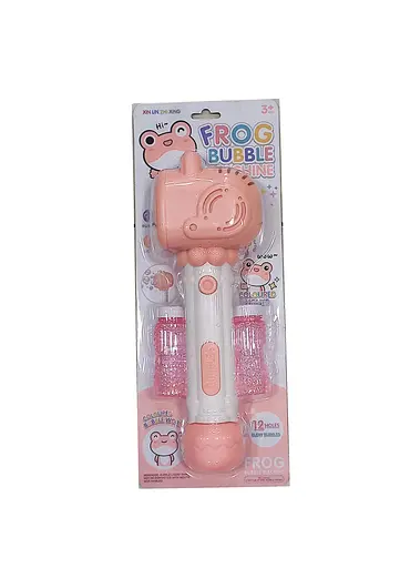 Установка с мыльными пузырями 313-1, подсветка, механический принцип, 12 отверстий, 2 бутылочки з расвором, на блистере (6978544190232) Розовый - фото 1