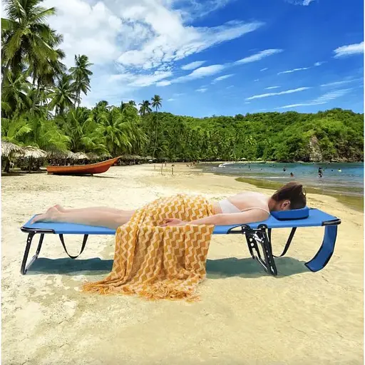 Шезлонг Costway Hanna розкладний з отвором для обличчя блакитний - фото 3