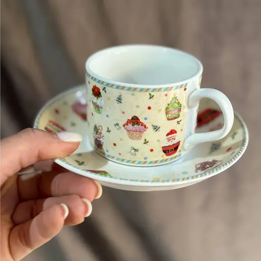 Кавовий набір із блюдцями Різдво кераміка в подарунковій коробці 160 мл Бежевий 2 чашки - фото 5