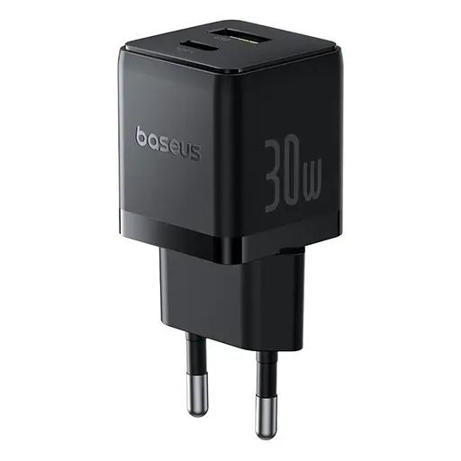 Швидкий зарядний комплект із кабелем Baseus Palm Fast Charger C+U 30 W EU Cluster Black - фото 2