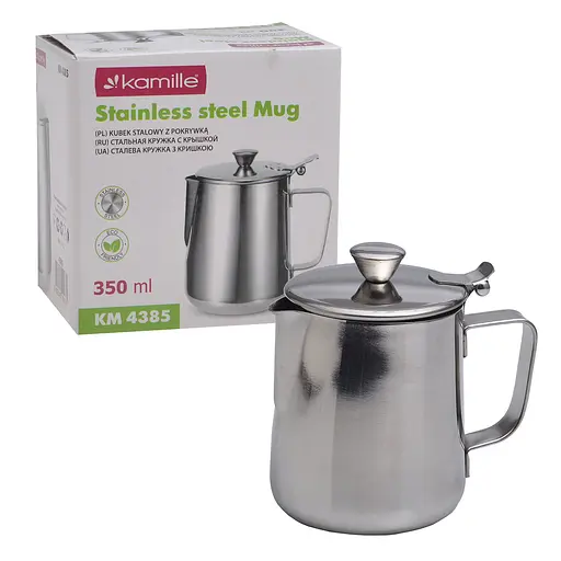 Молочник із нержавіючої сталі з кришкою KM 4385 – 350 мл, Kamille Сріблястий 87475 - фото 1