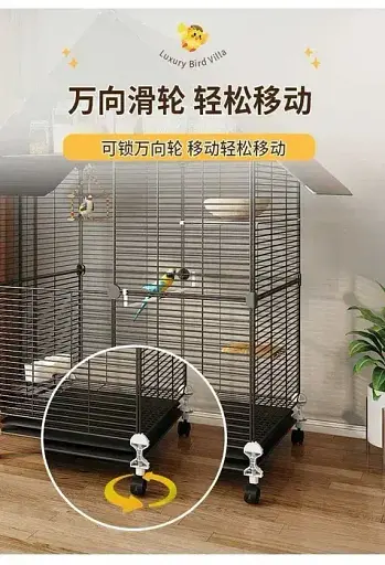 Металева клітка для птахів на колесах з аксесуарами 82х37х37см KP-82 - фото 3