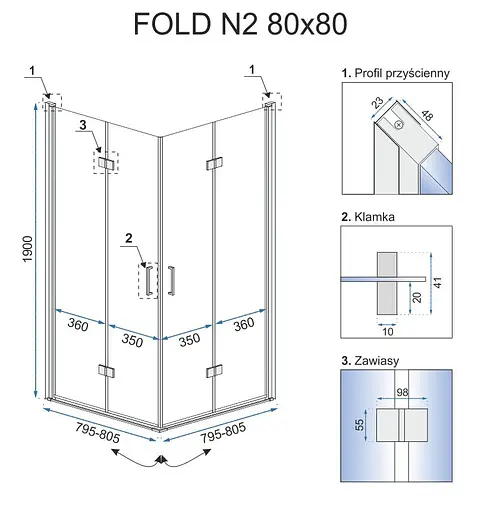 Душова кабіна Rea Fold N3 90x90 REA-K9991, Хром, Універсальна, прозорий - фото 8