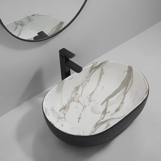 Умивальник накладний Mixxus Premium Ellipse-0105 marble-Black 600x400x150 мм MP6565, Мармур - фото 5